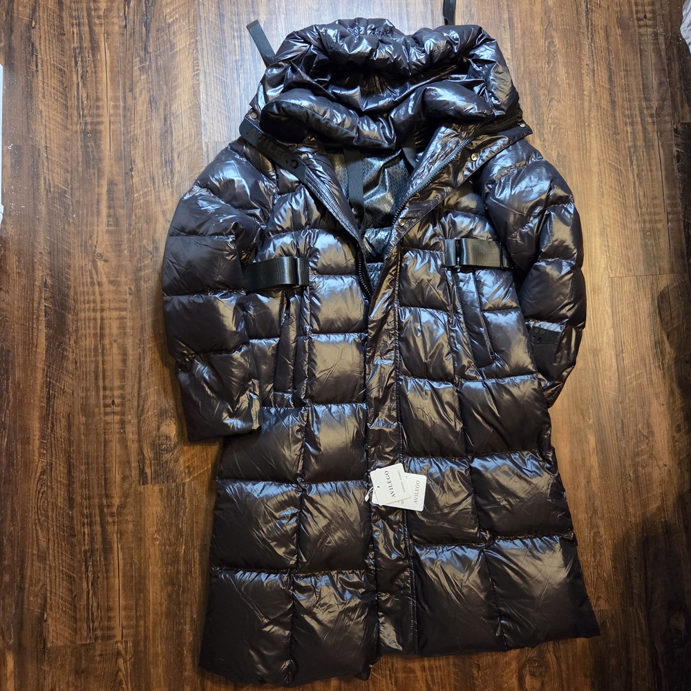 Ducksdown Filling Shiny Black Puffer Coat NWT - Picture 5 of 9